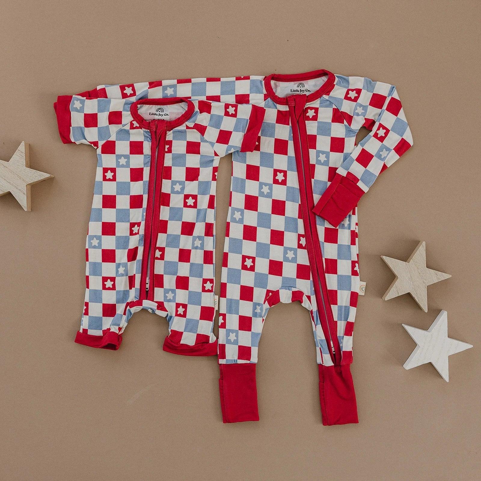 Patriotic Checker 4th of July Bamboo Zippy Romper - Little Joy Co.