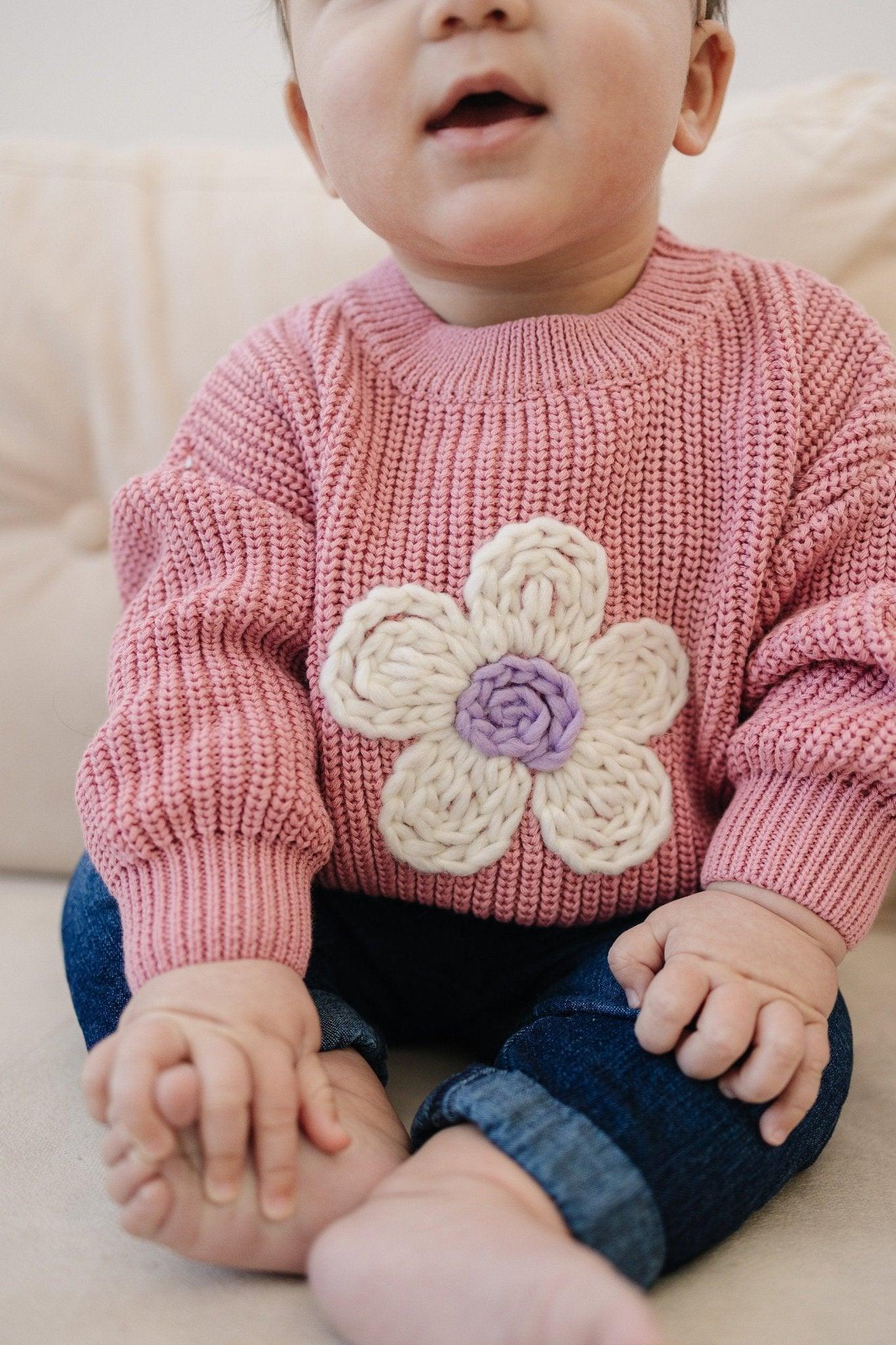 Pink Daisy Hand Embroidered Sweater - Little Joy Co.