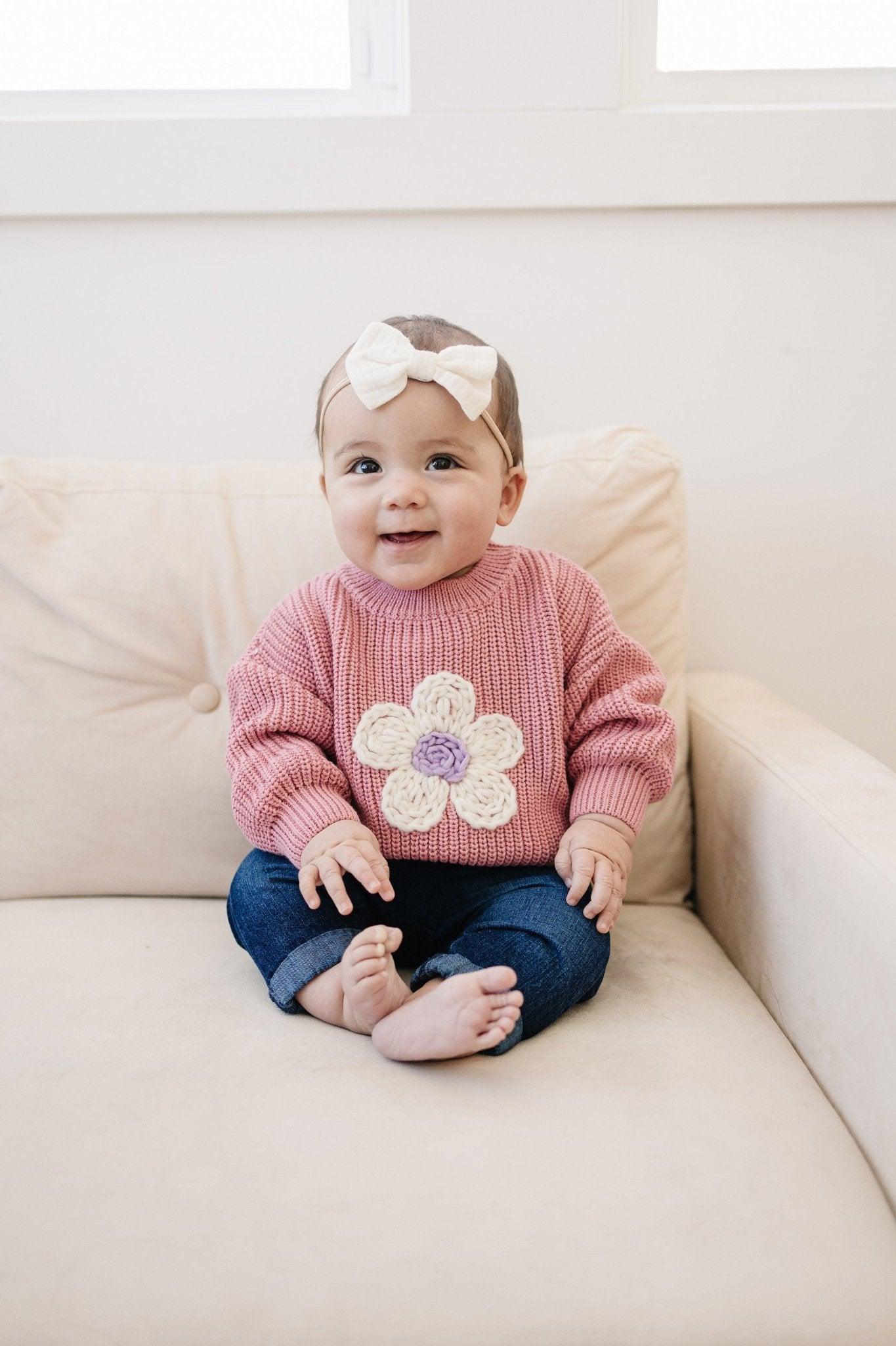 Pink Daisy Hand Embroidered Sweater - Little Joy Co.