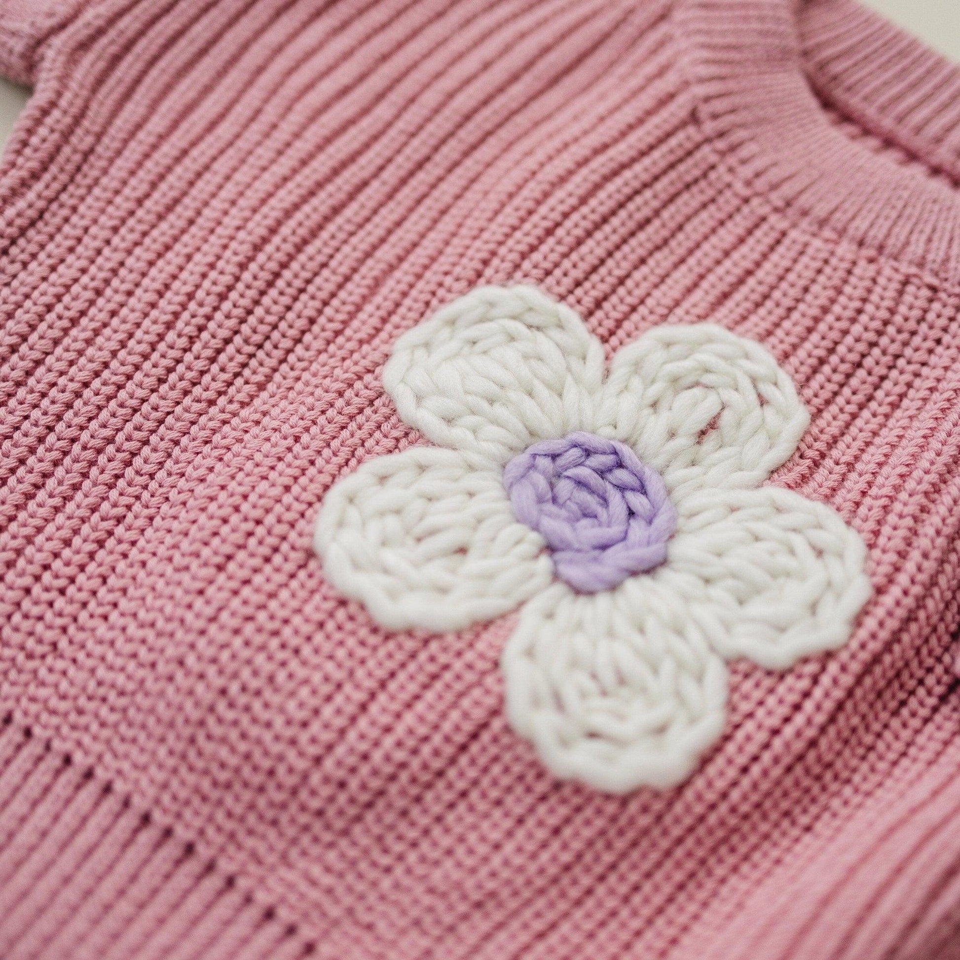 Pink Daisy Hand Embroidered Sweater - Little Joy Co.