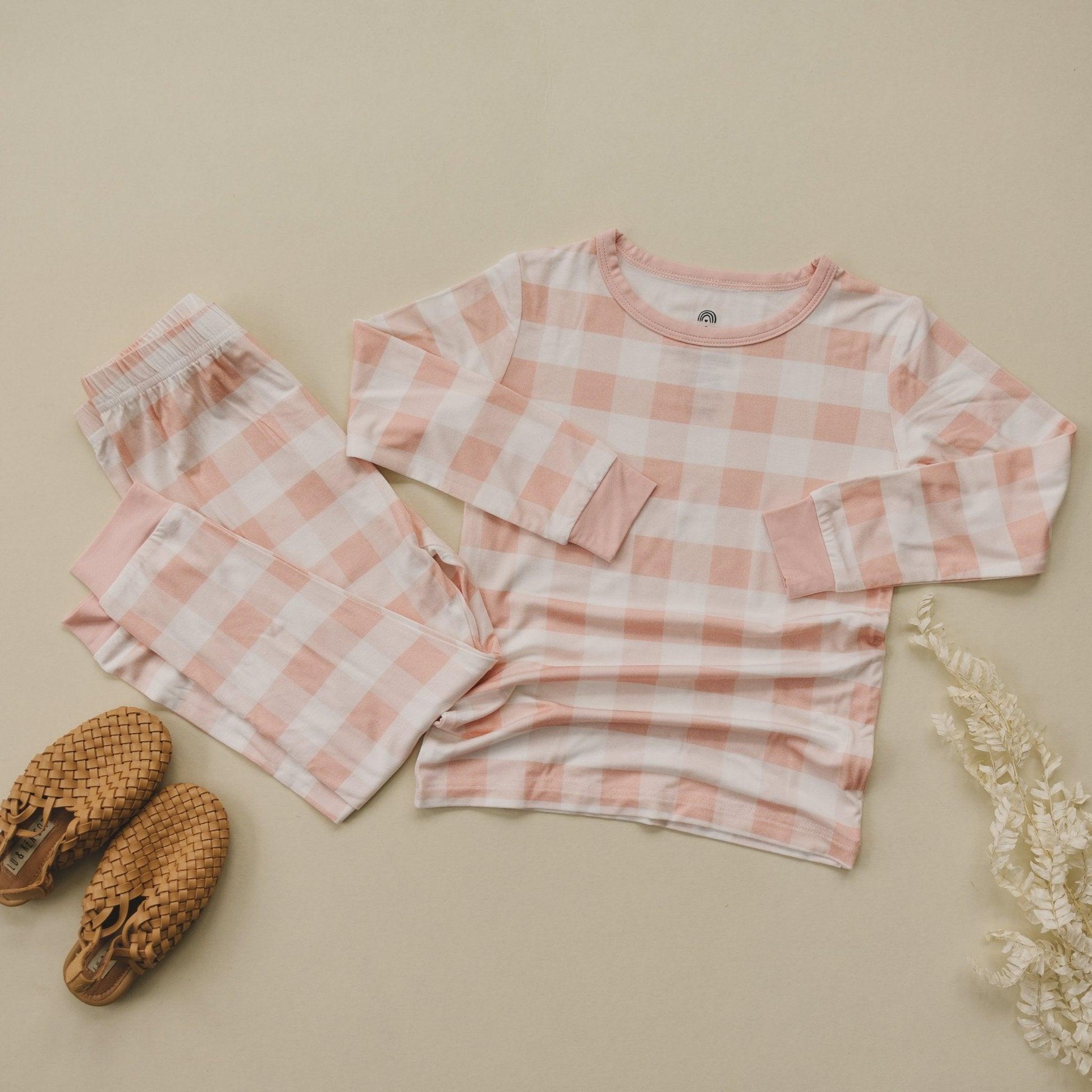 Pink Gingham 2pc Bamboo Pajama Set - Little Joy Co.