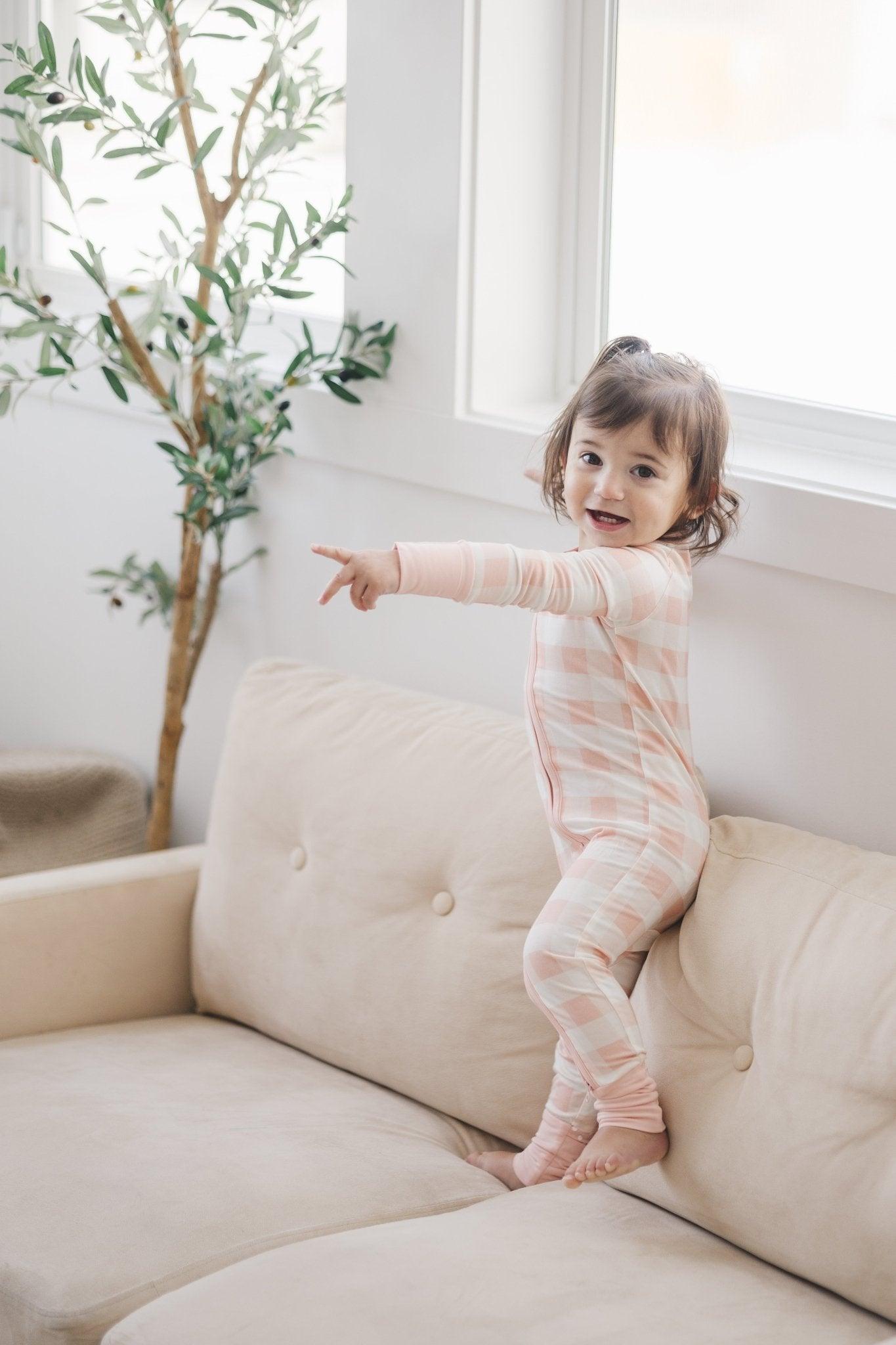 Pink Gingham Bamboo Zippy Romper - Little Joy Co.