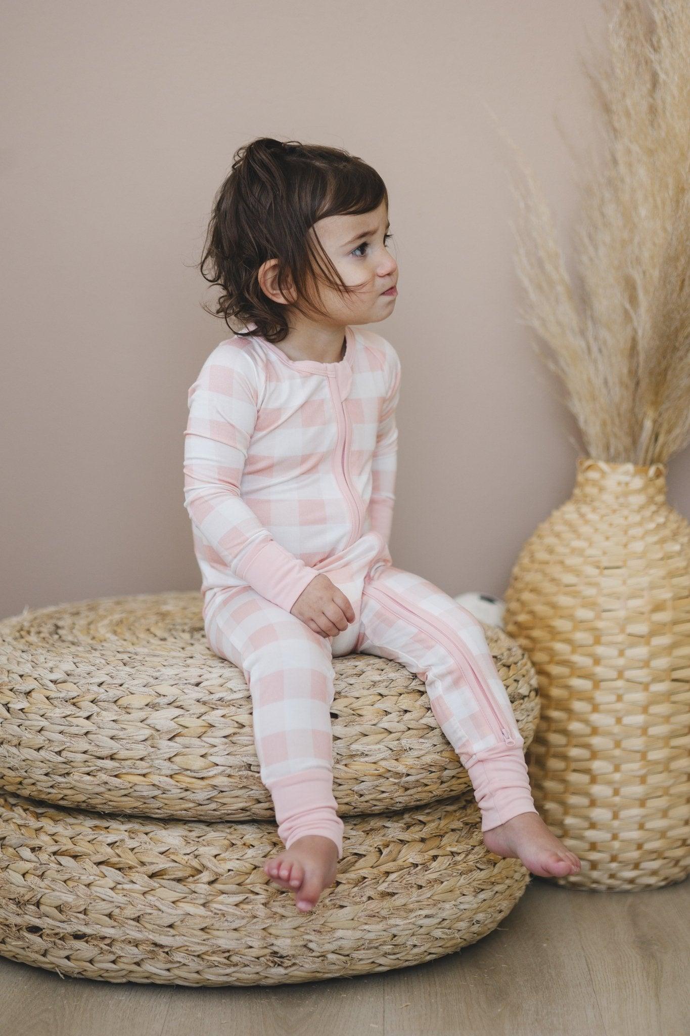 Pink Gingham Bamboo Zippy Romper - Little Joy Co.