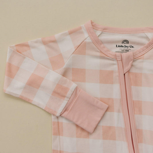 Pink Gingham Bamboo Zippy Romper - Little Joy Co.