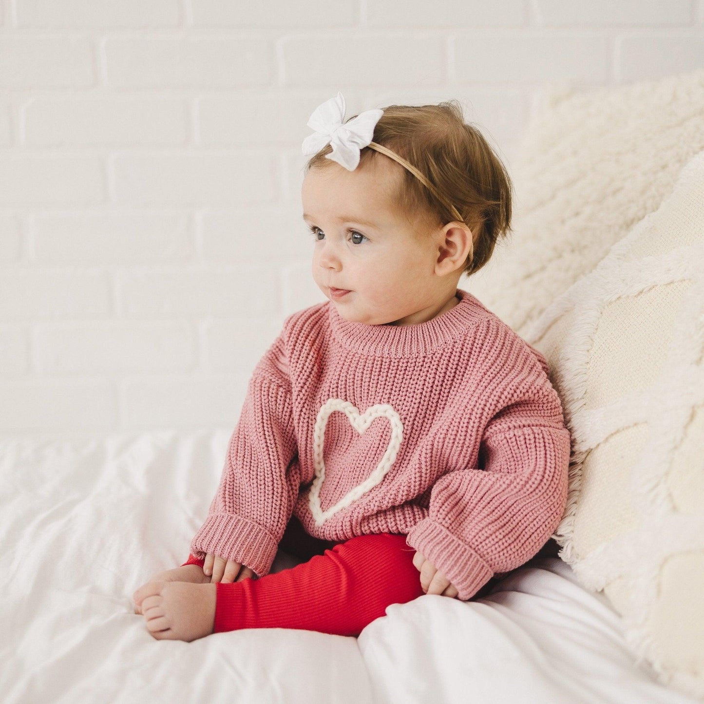 Pink Heart Hand Embroidered Sweater - Little Joy Co.