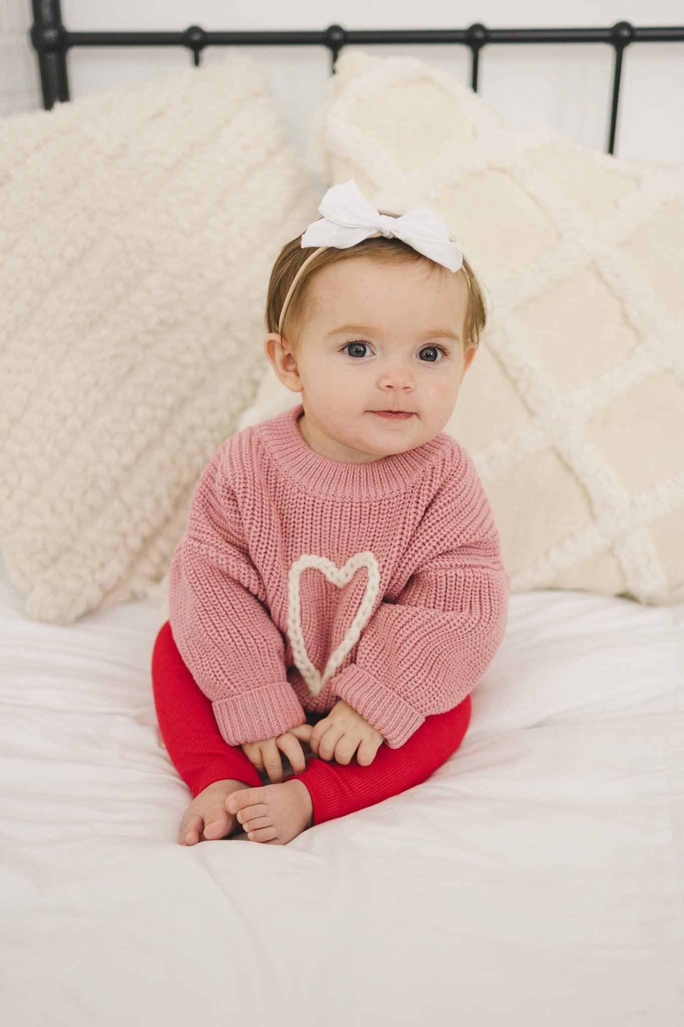 Pink Heart Hand Embroidered Sweater - Little Joy Co.