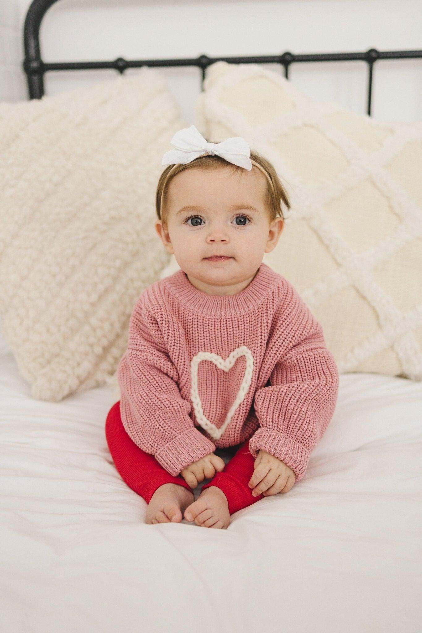 Pink Heart Hand Embroidered Sweater - Little Joy Co.