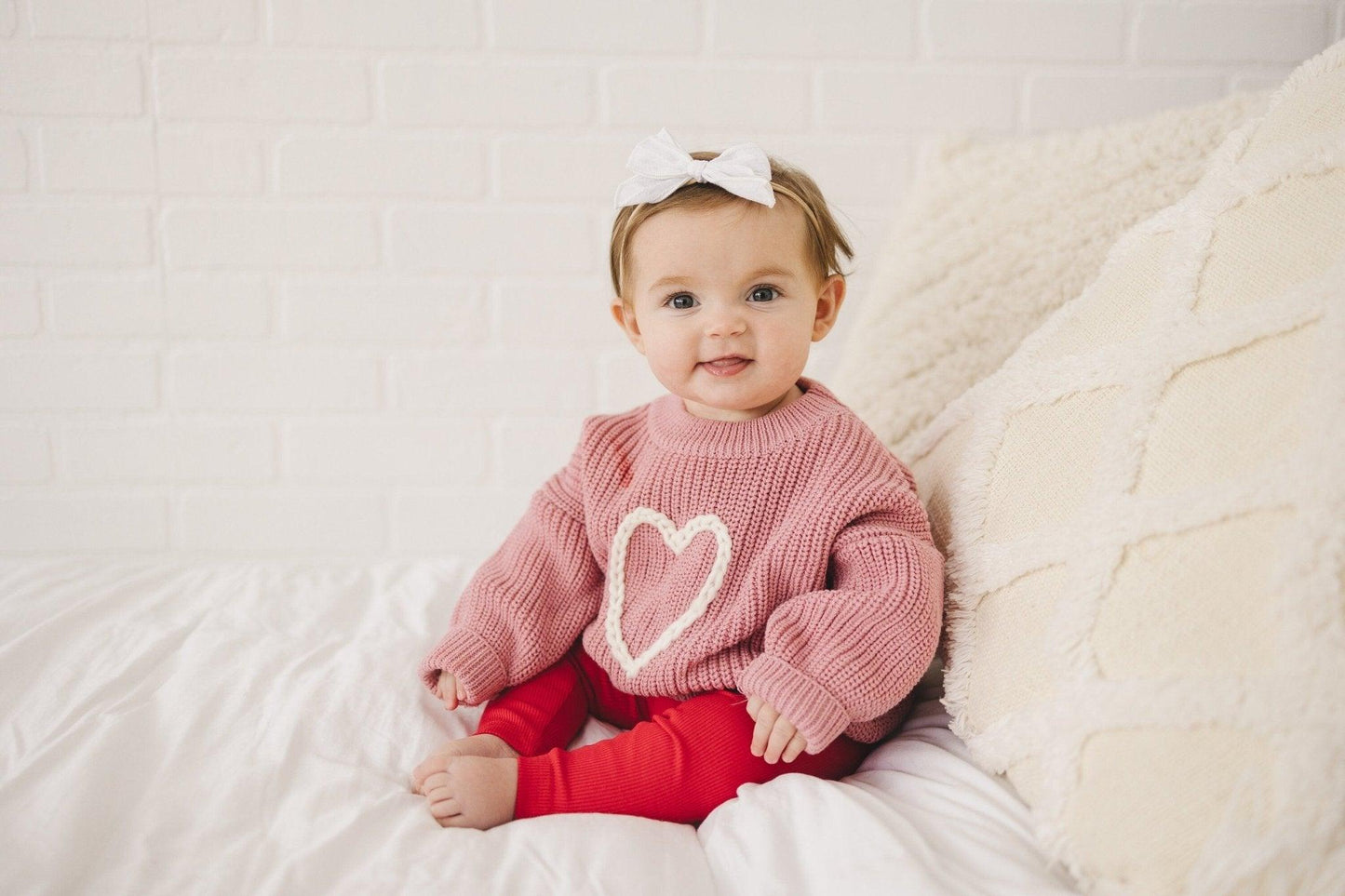 Pink Heart Hand Embroidered Sweater - Little Joy Co.