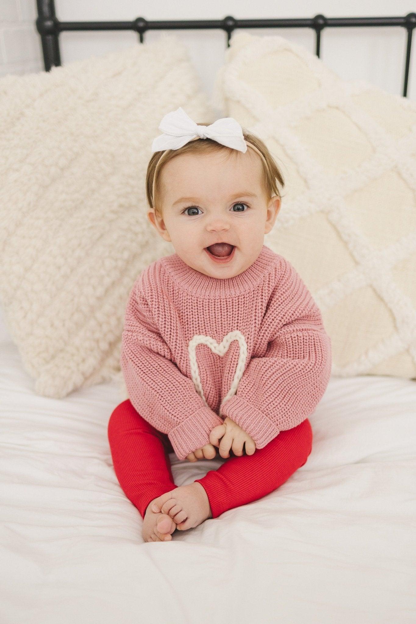 Pink Heart Hand Embroidered Sweater - Little Joy Co.