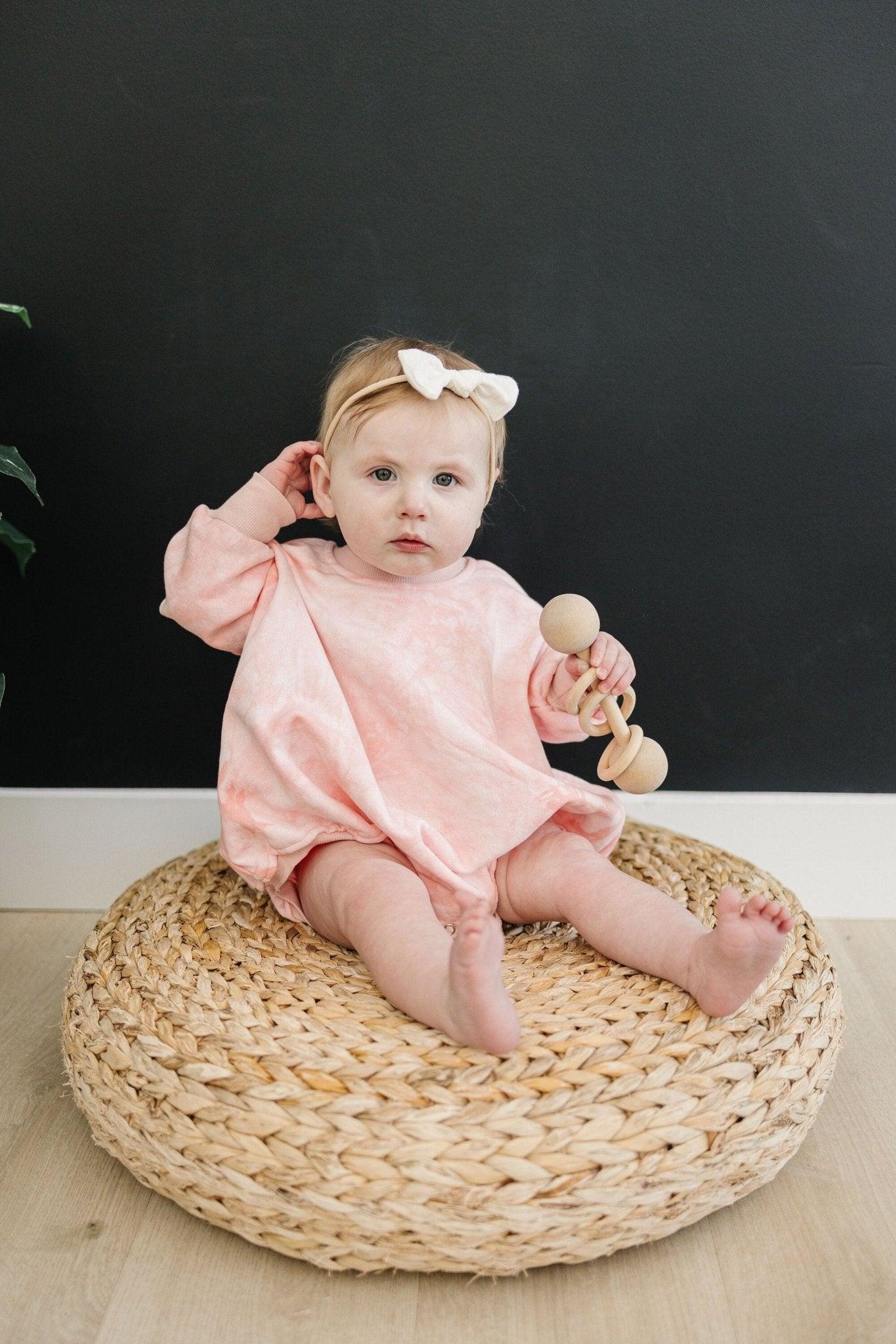 Pink & White Tie Dye Sweatshirt Romper - Little Joy Co.