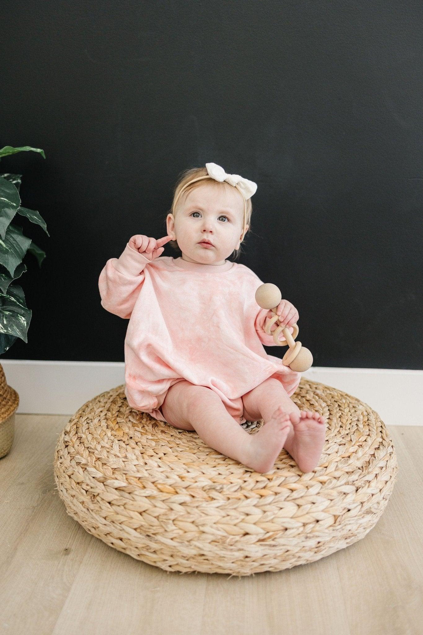 Pink & White Tie Dye Sweatshirt Romper - Little Joy Co.