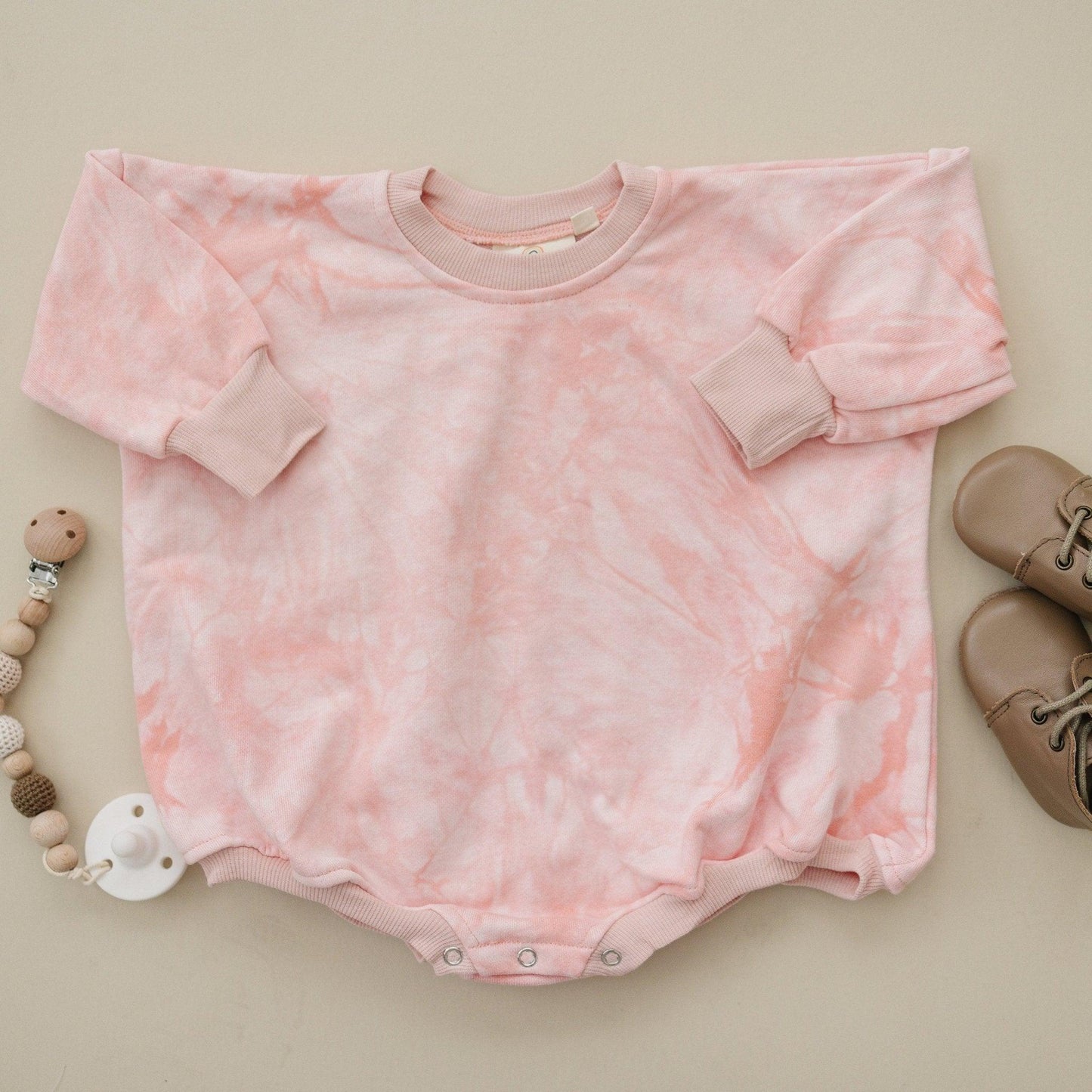 Pink & White Tie Dye Sweatshirt Romper - Little Joy Co.