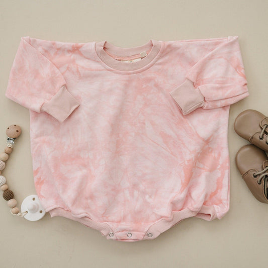 Pink & White Tie Dye Sweatshirt Romper - Little Joy Co.