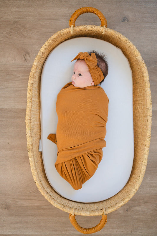 Bamboo Stretch Swaddle - Caramel Ribbed