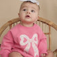 Pink Baby Romper: Floral Bow Applique Sweatshirt Outfit