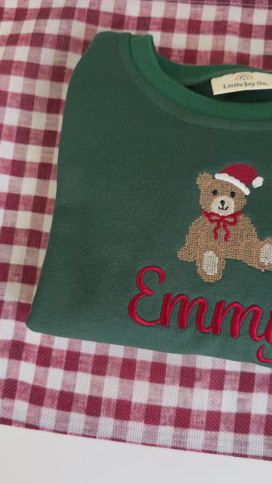 Jogginganzug aus Bio-Baumwolle mit Weihnachtsstickerei - Creme