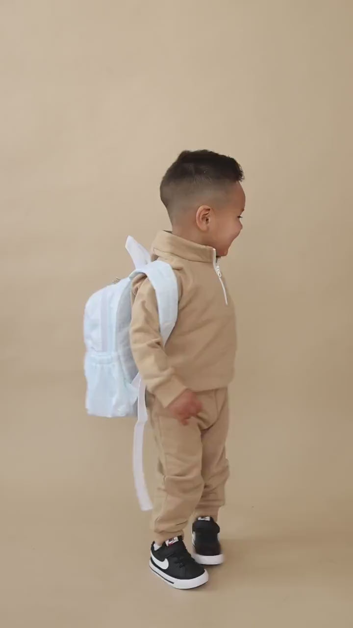 Custom Embroidered Gingham Toddler Backpack: Personalized Blue Kids Backpack