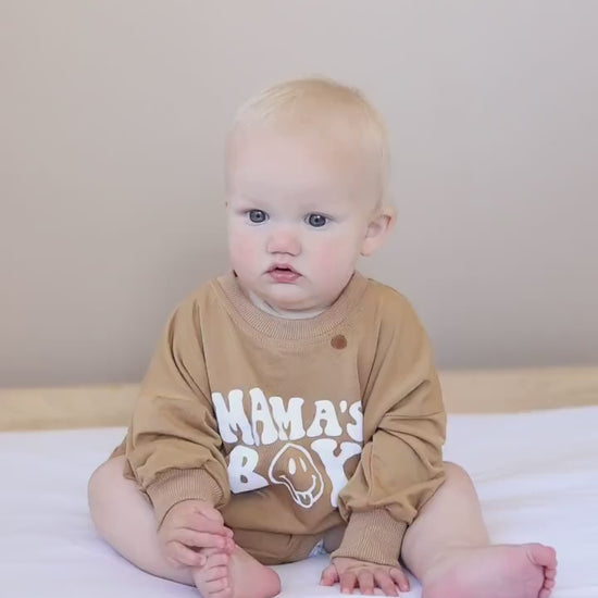 Mama's Boy Bamboo Sweatshirt Romper - Bubble Romper - Sweater Romper - Baby Boy Clothes - Bamboo Daywear - Mother's Day Baby Boy Outfit Top