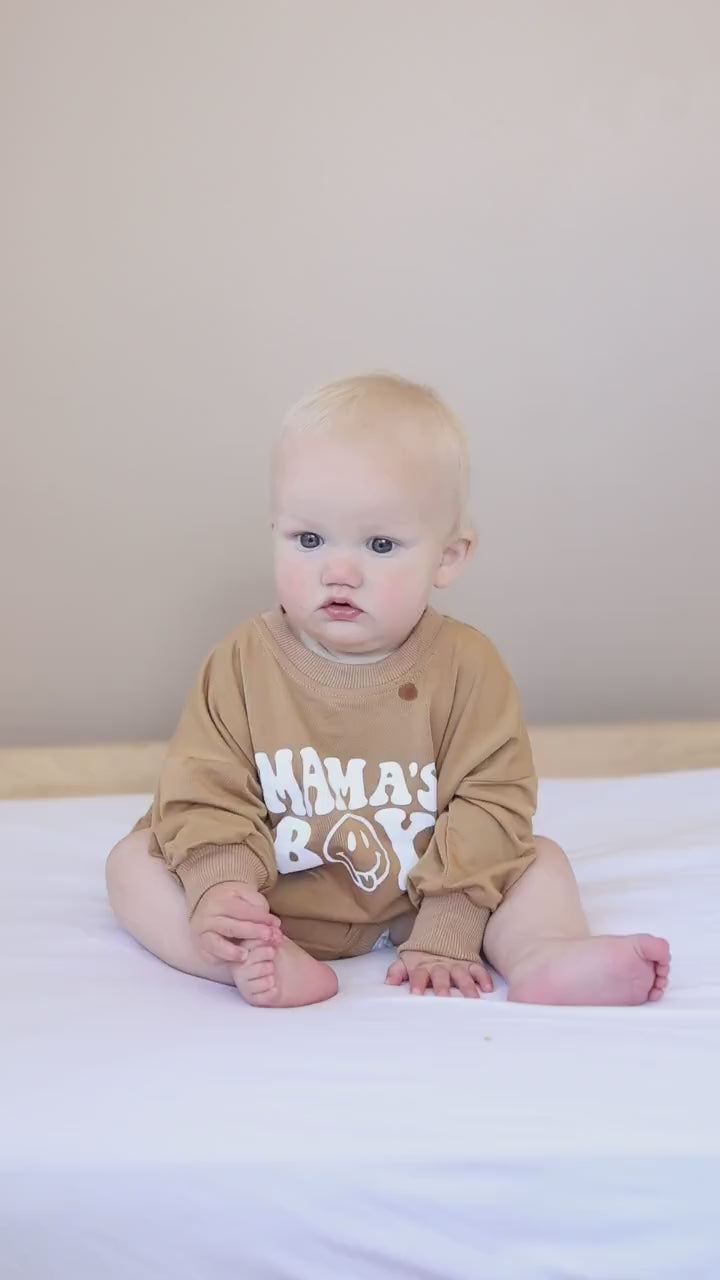 Mama's Boy Bamboo Sweatshirt Romper - Bubble Romper - Sweater Romper - Baby Boy Clothes - Bamboo Daywear - Mother's Day Baby Boy Outfit Top