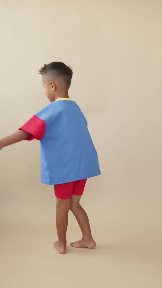 Custom Embroidered 90s Colorblock T-Shirt Romper or Oversized Tee - choice of bottoms