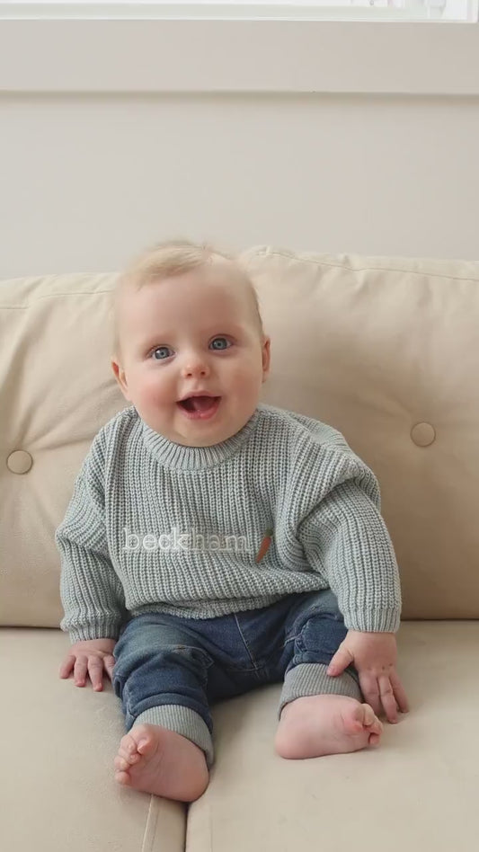 Custom Embroidered Easter Knit Sweater - more colors & design options - Baby or Toddler Kids Girl or Boy - Spring Carrot Bunny Ears