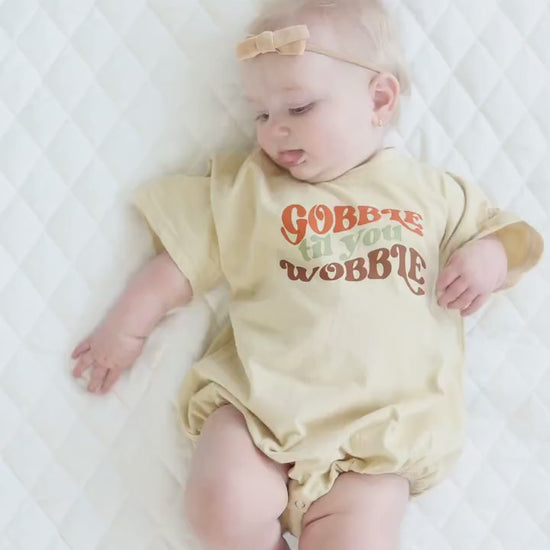 Gobble Til You Wobble Oversized T-Shirt Romper - Thanksgiving Shirt Tee Outfit Clothes - Boy Girl Neutral - Thanksgiving Outlet