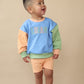 Custom Embroidered Colorblock Crewneck Sweatshirt - Orange Blue Green