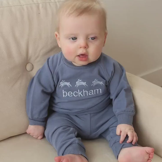 Custom Embroidered Easter Organic Cotton Jogger Set - more colors & designs - Baby or Toddler Boy or Girl - Bunny Ears Customized Oufit