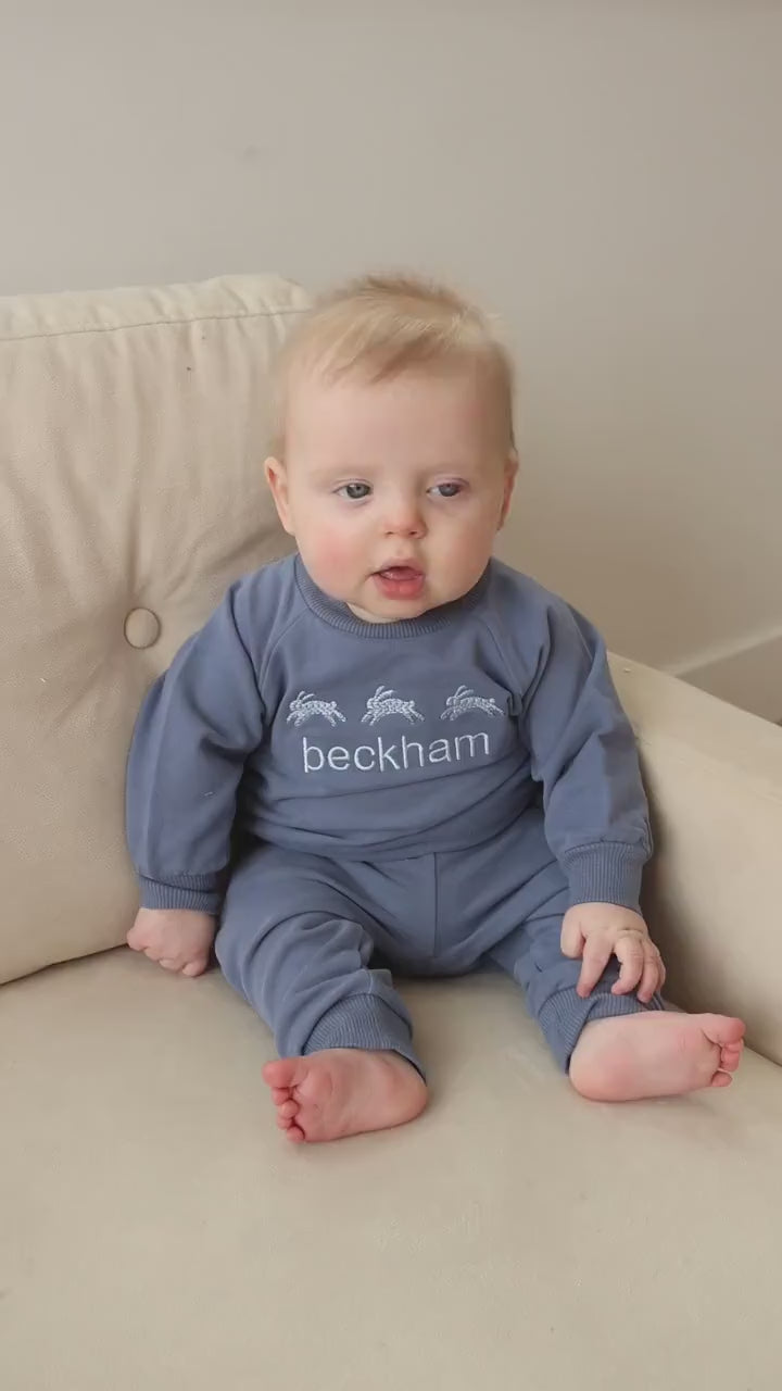 Custom Embroidered Easter Organic Cotton Jogger Set - more colors & designs - Baby or Toddler Boy or Girl - Bunny Ears Customized Oufit