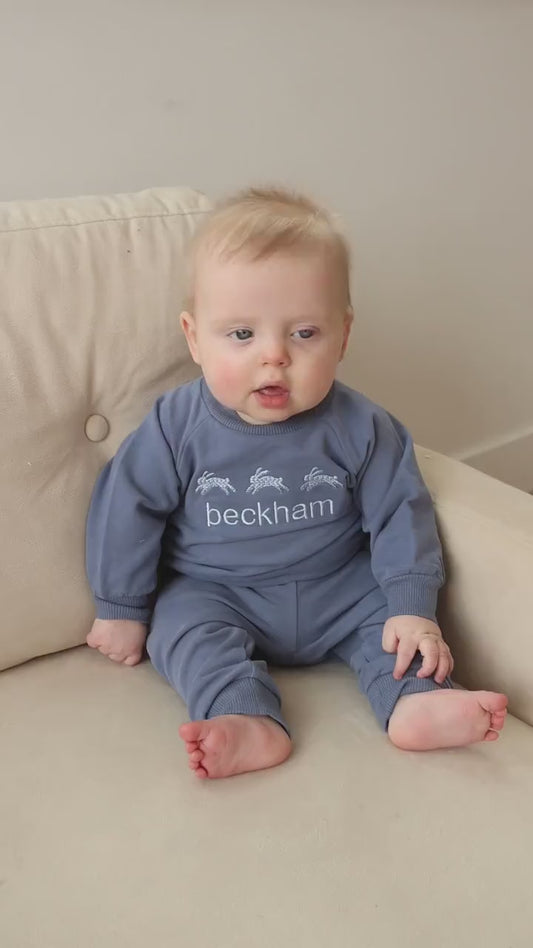 Custom Embroidered Easter Organic Cotton Jogger Set - more colors & designs - Baby or Toddler Boy or Girl - Bunny Ears Customized Oufit