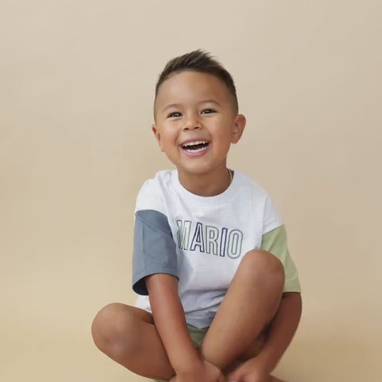 Custom Embroidered Colorblock Organic Cotton Tee & Shorts Set