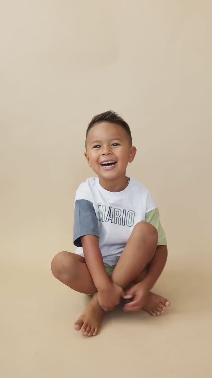 Custom Embroidered Colorblock Organic Cotton Tee & Shorts Set