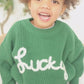 Lucky Hand Embroidered Chunky Knit Sweater for Babies & Toddlers - St. Patrick's Day Embroidered Baby Sweater - Baby Boy or Girl - Green