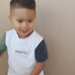 Custom Name Embroidered Colorblock Tee - Custom Toddler Shirt Baby Clothes - Toddler Boy Clothes - White Navy Blue Green Color Block