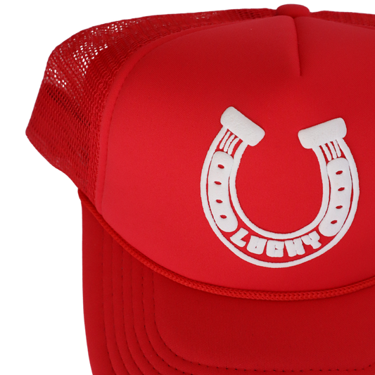 Lucky Horseshoe Trucker Hat - Red