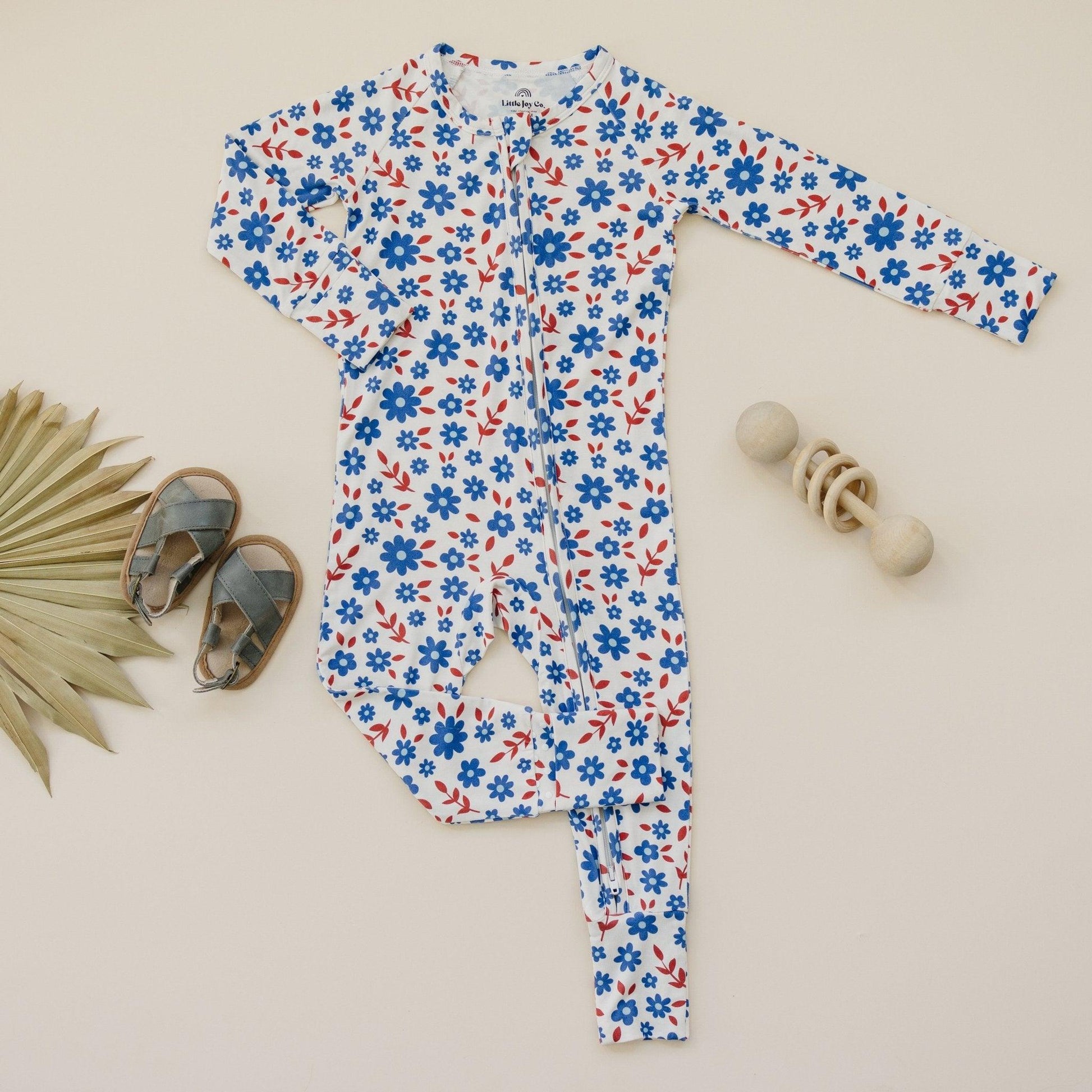 Red White & Blooms Bamboo Zippy Romper - Little Joy Co.