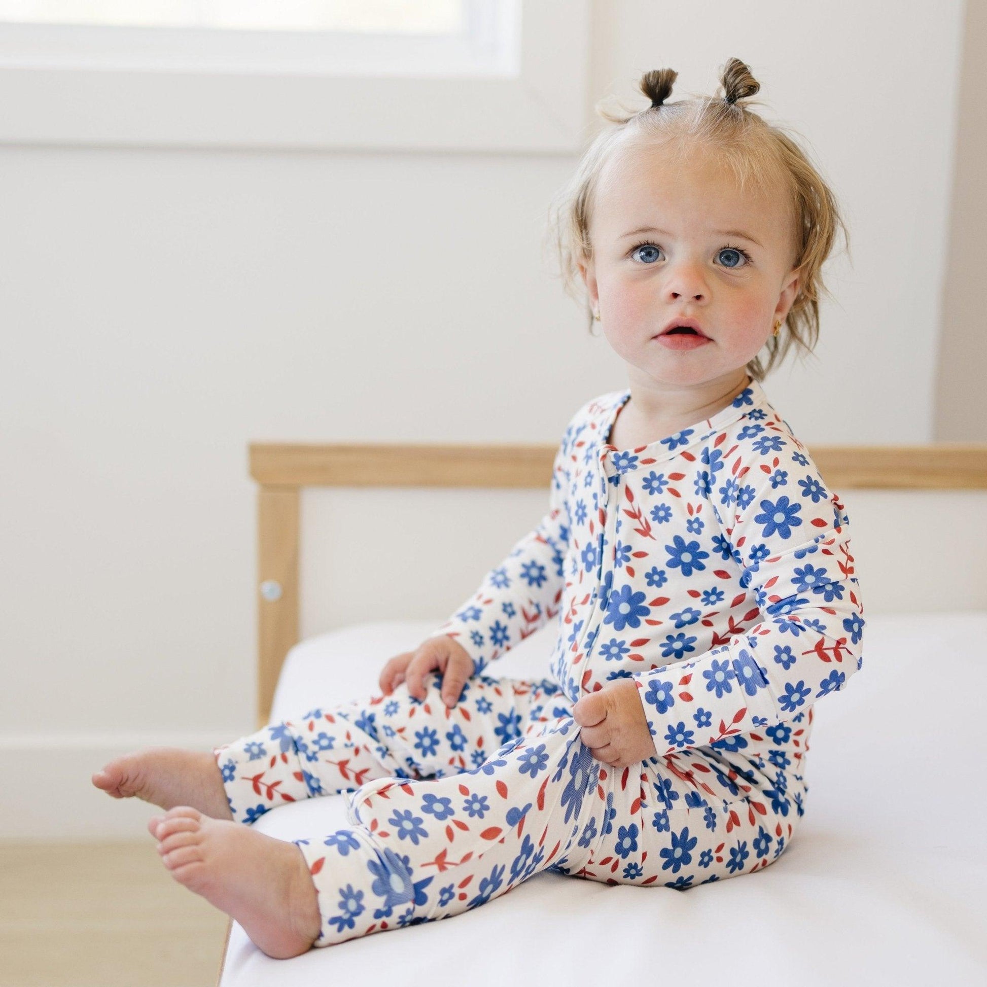 Red White & Blooms Bamboo Zippy Romper - Little Joy Co.