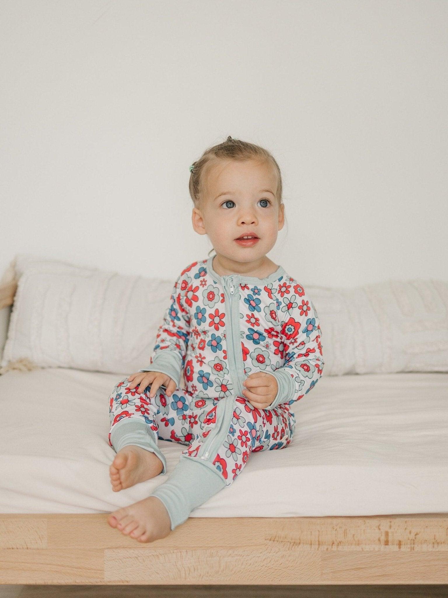 Retro Daisy Bamboo Romper - Zippy or Shorty - Little Joy Co.