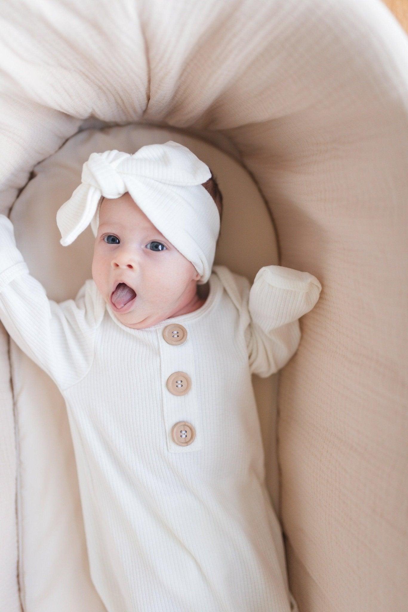 Ribbed Knotted Newborn Gown - more colors - Little Joy Co.
