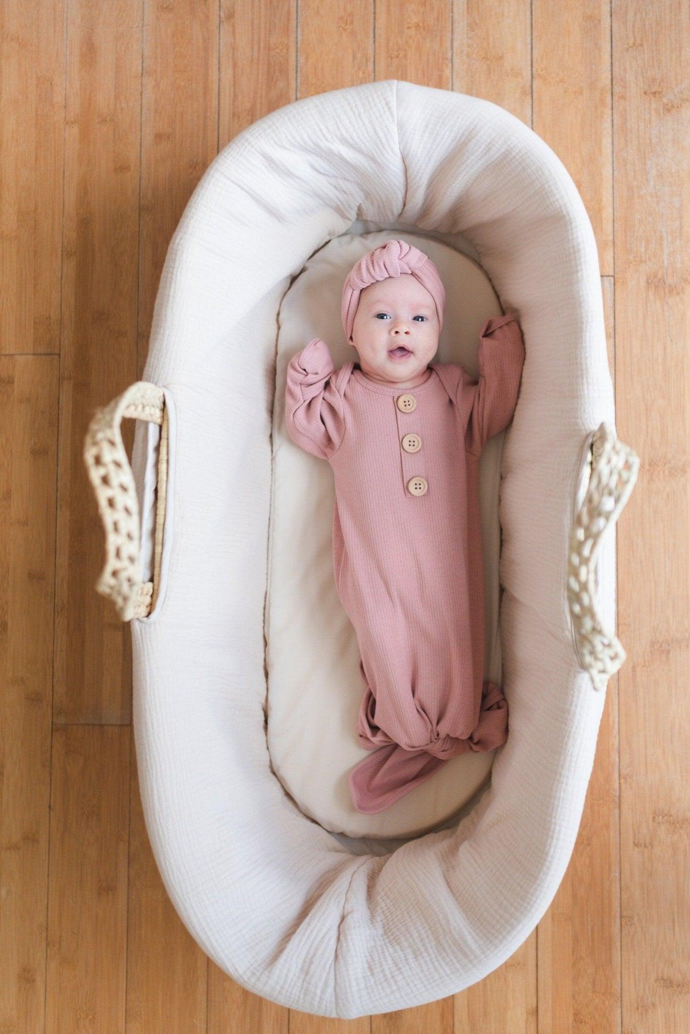 Ribbed Knotted Newborn Gown - more colors - Little Joy Co.