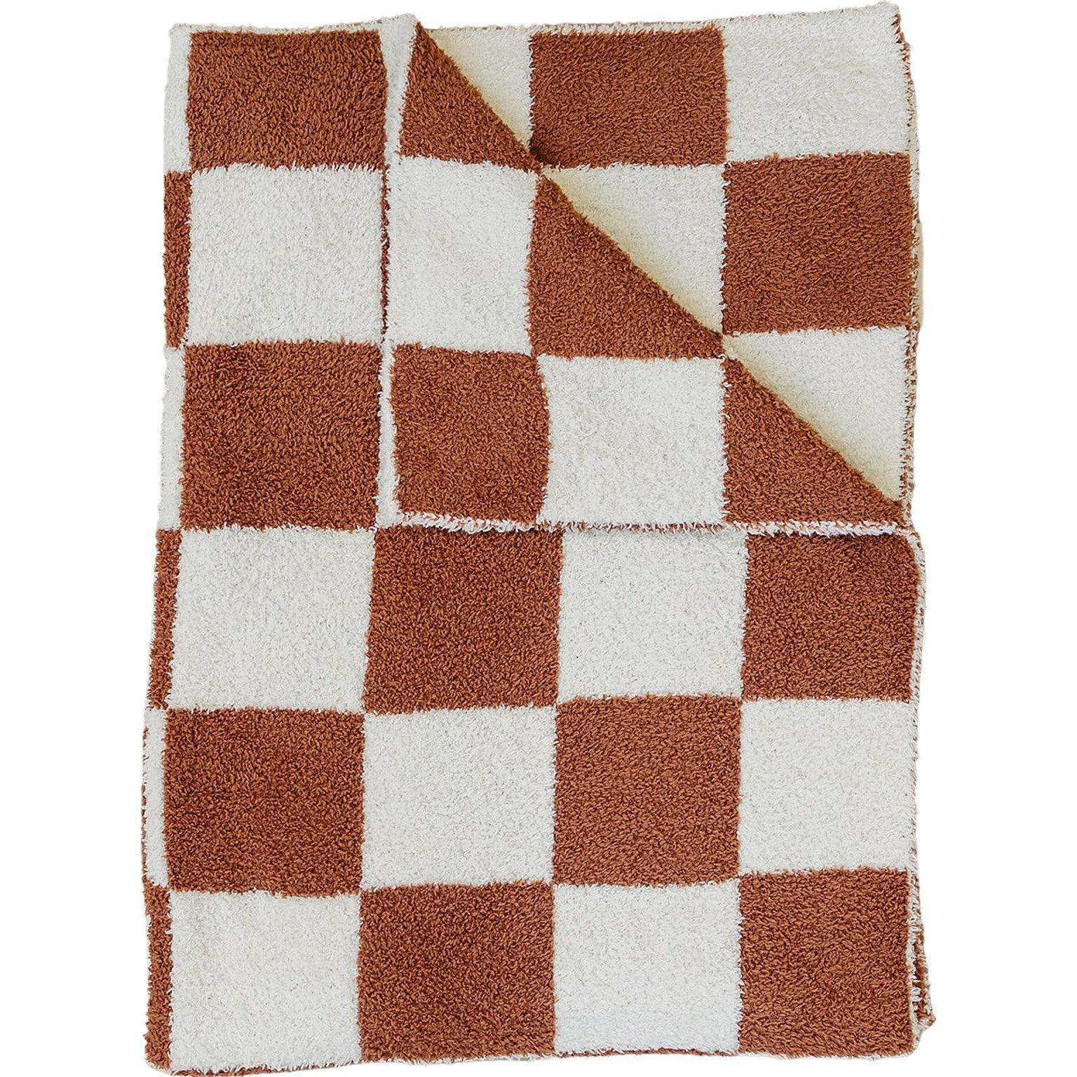 Rust Checkered Plush Blanket - Little Joy Co.