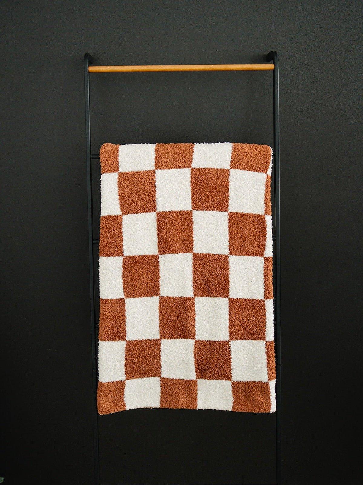 Rust Checkered Plush Blanket - Little Joy Co.