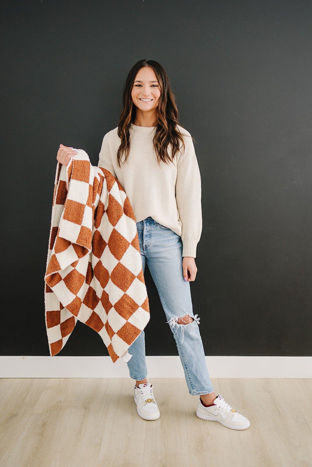 Rust Checkered Plush Blanket - Little Joy Co.