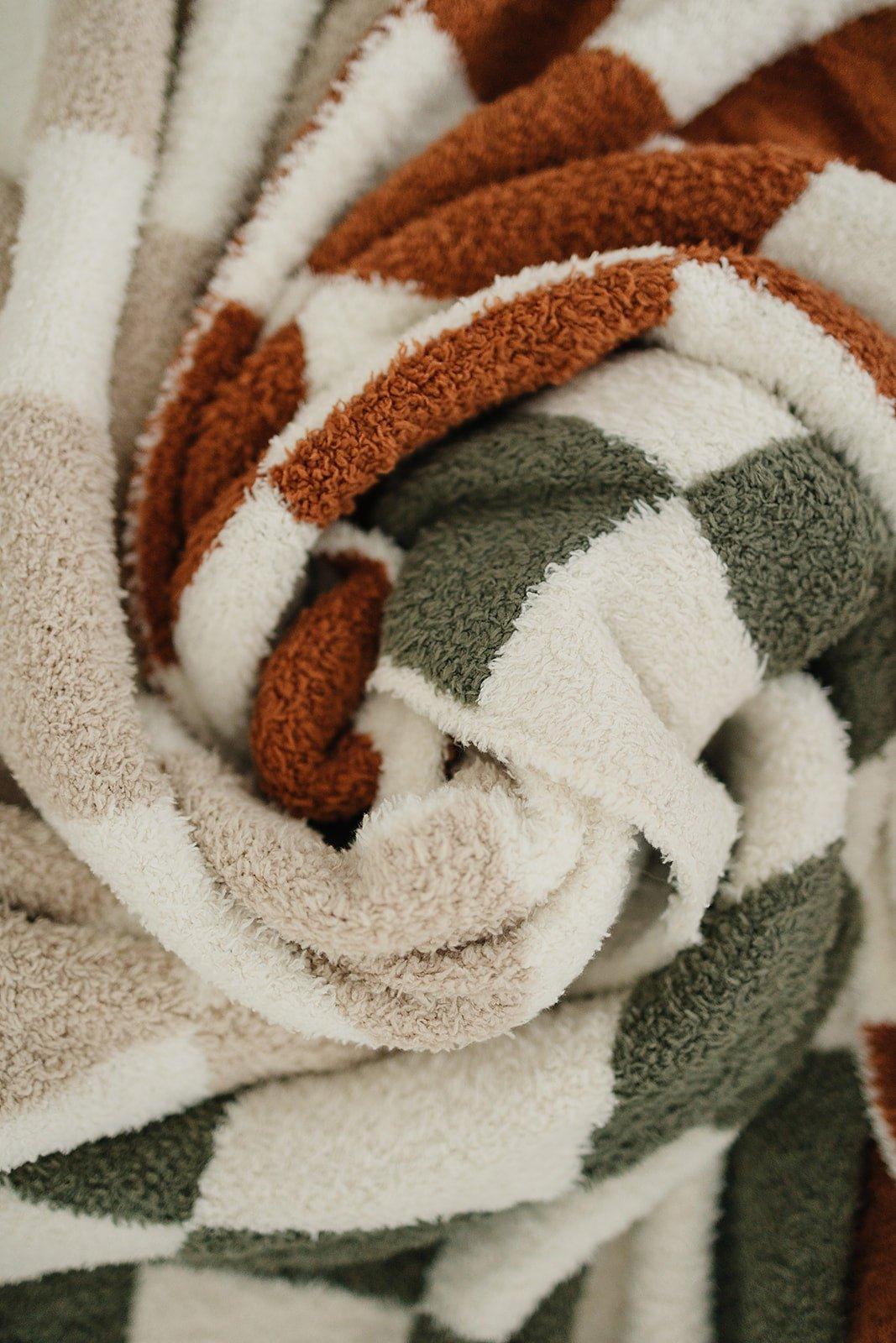 Rust Checkered Plush Blanket - Little Joy Co.