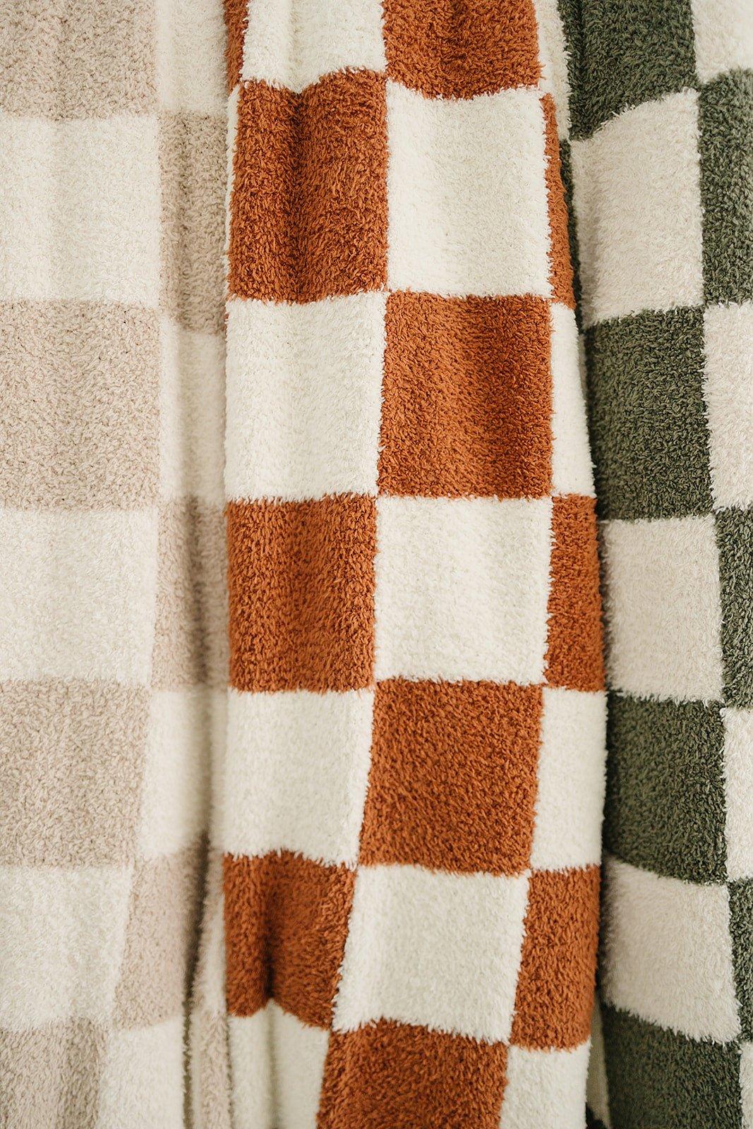 Rust Checkered Plush Blanket - Little Joy Co.