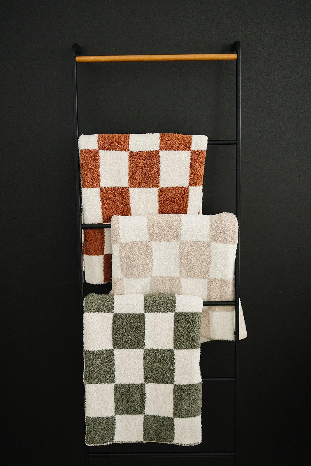 Rust Checkered Plush Blanket - Little Joy Co.