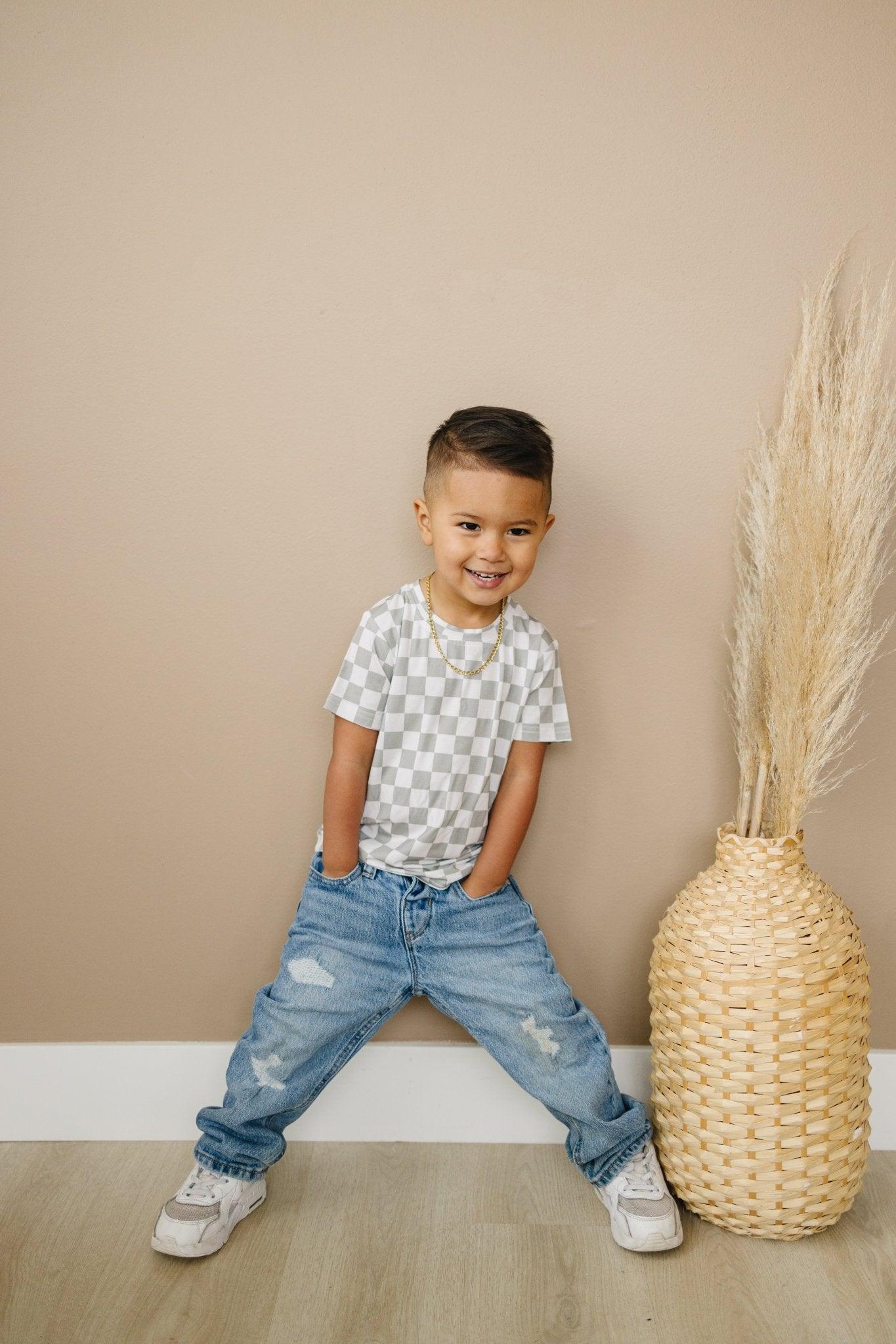 Sage Checkered Bamboo Tee - Little Joy Co.