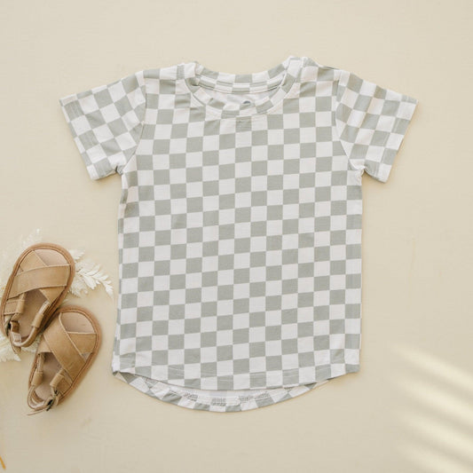 Sage Checkered Bamboo Tee - Little Joy Co.