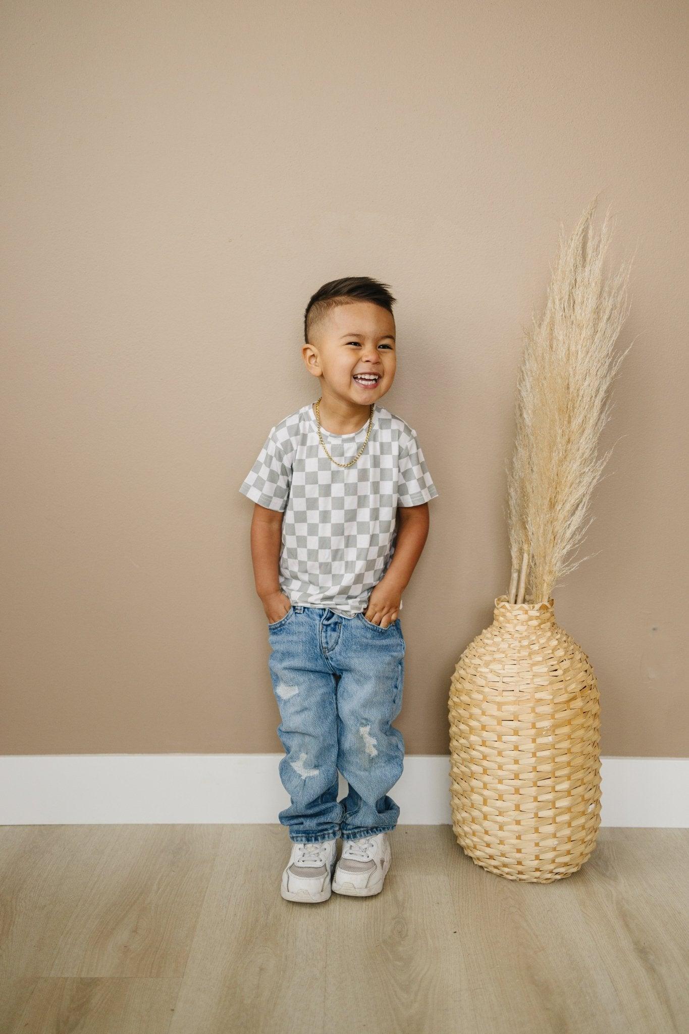 Sage Checkered Bamboo Tee - Little Joy Co.