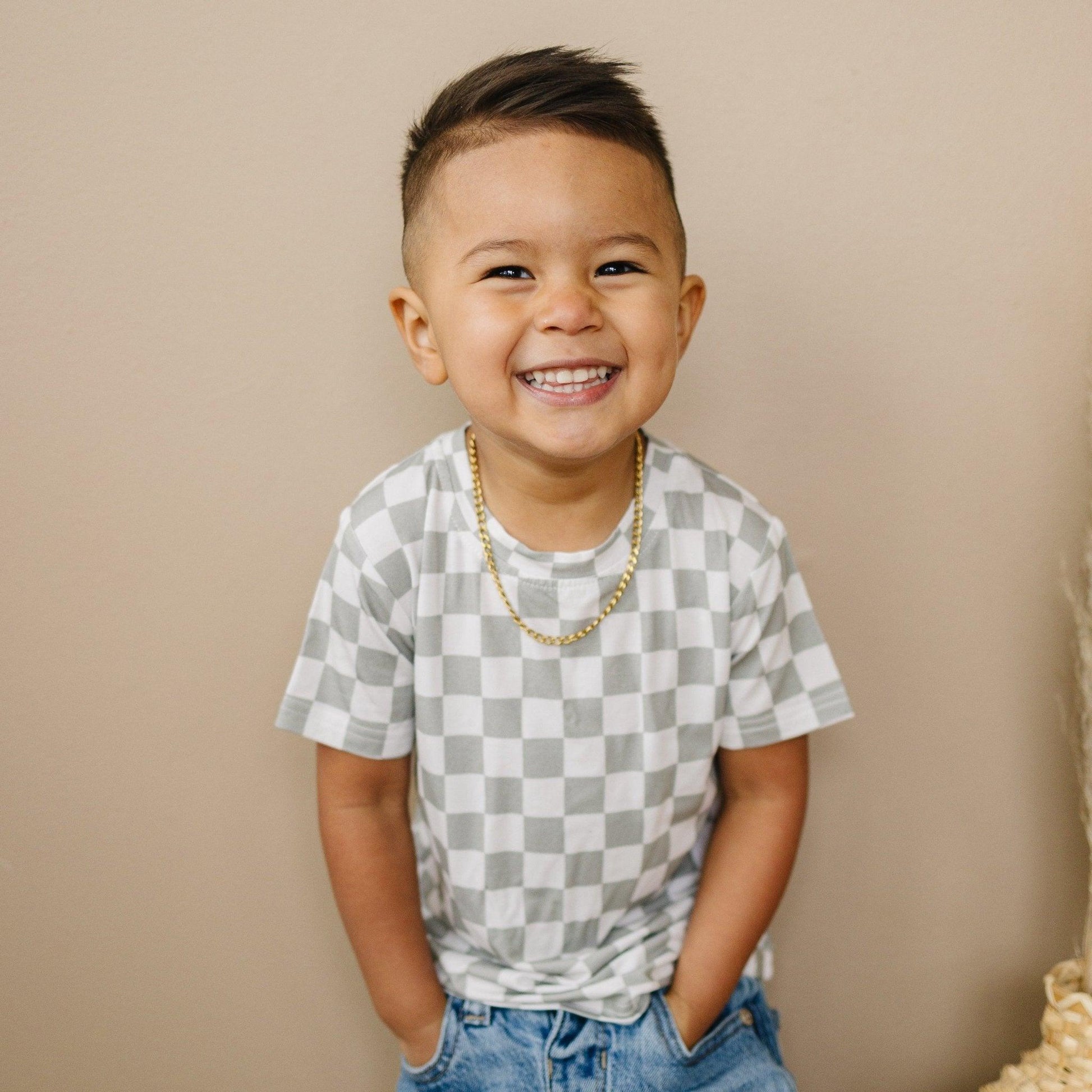 Sage Checkered Bamboo Tee - Little Joy Co.